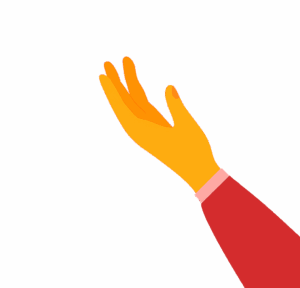 Eine weibliche hand im Flat design illustriert. Die Hand ist gelb und der sichtbare Arm in Rot