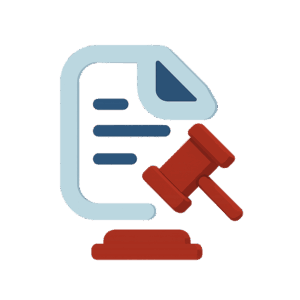 3D-Icon mit Richterhammer und Dokument